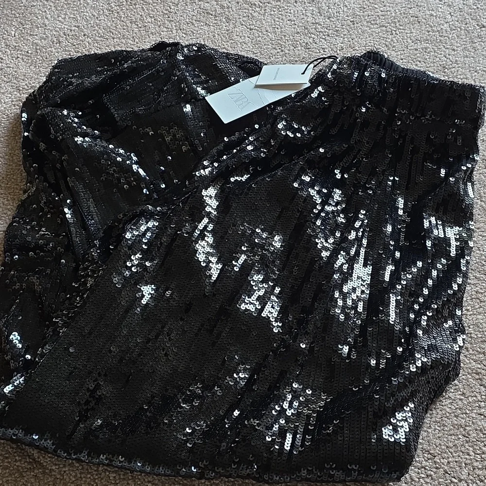 Zara SEQUIN BALLOON PANTS BLACK